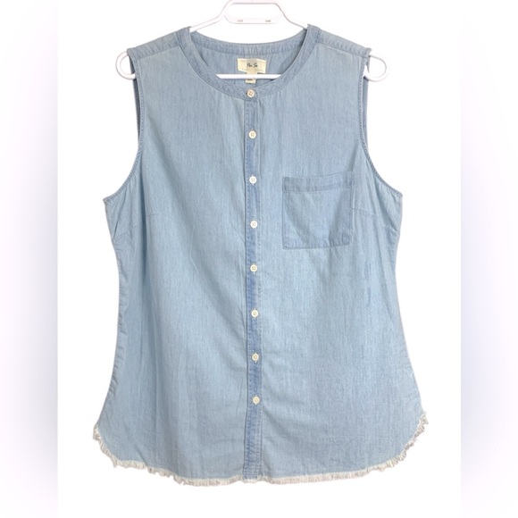 Per Se 100% Cotton Button Up Sleeveless Shirt, Lightweight, Light wash, Pocket - Picture 1 of 12